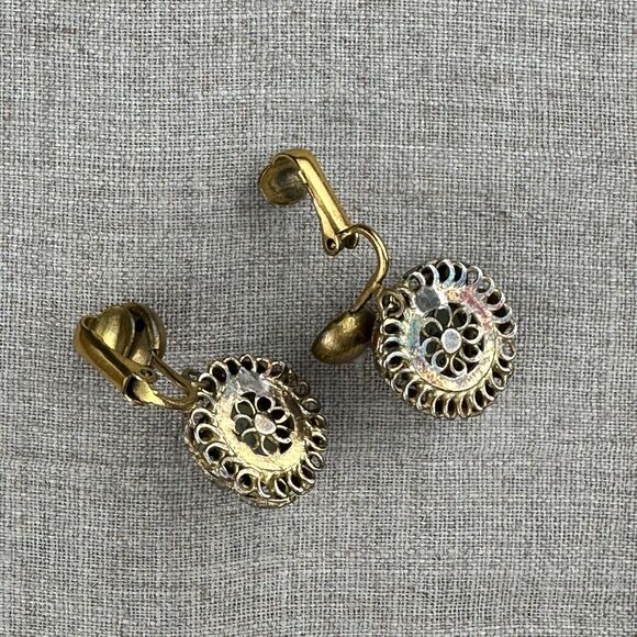 Vintage Clip-on Earrings Vermeil Gold Over Silver Cloisonne White Nephrite Jade - Picture 5 of 12